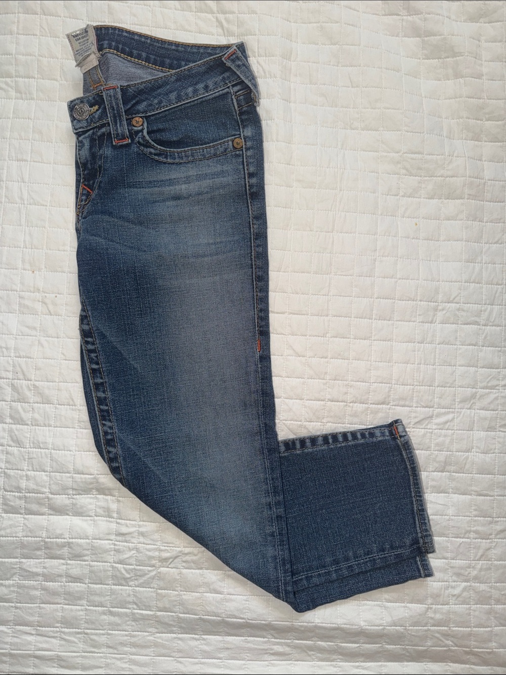 True Religion Women’s Straight Leg Faded Blue Jeans